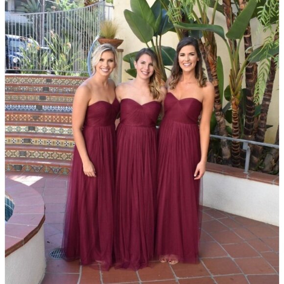 Jenny Yoo Collection Annabelle Dress Tulle Convertible Bridesmaid Red Crimson 8 - Picture 6 of 15